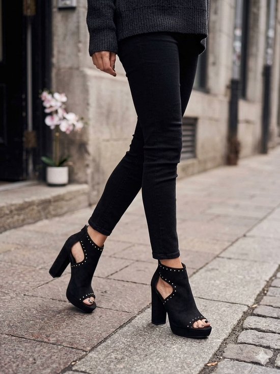 Report Shoes - Report Black Semi-Heeled Sandals - New